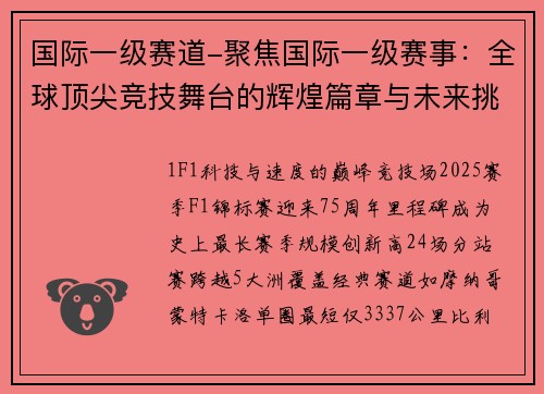 国际一级赛道-聚焦国际一级赛事：全球顶尖竞技舞台的辉煌篇章与未来挑战